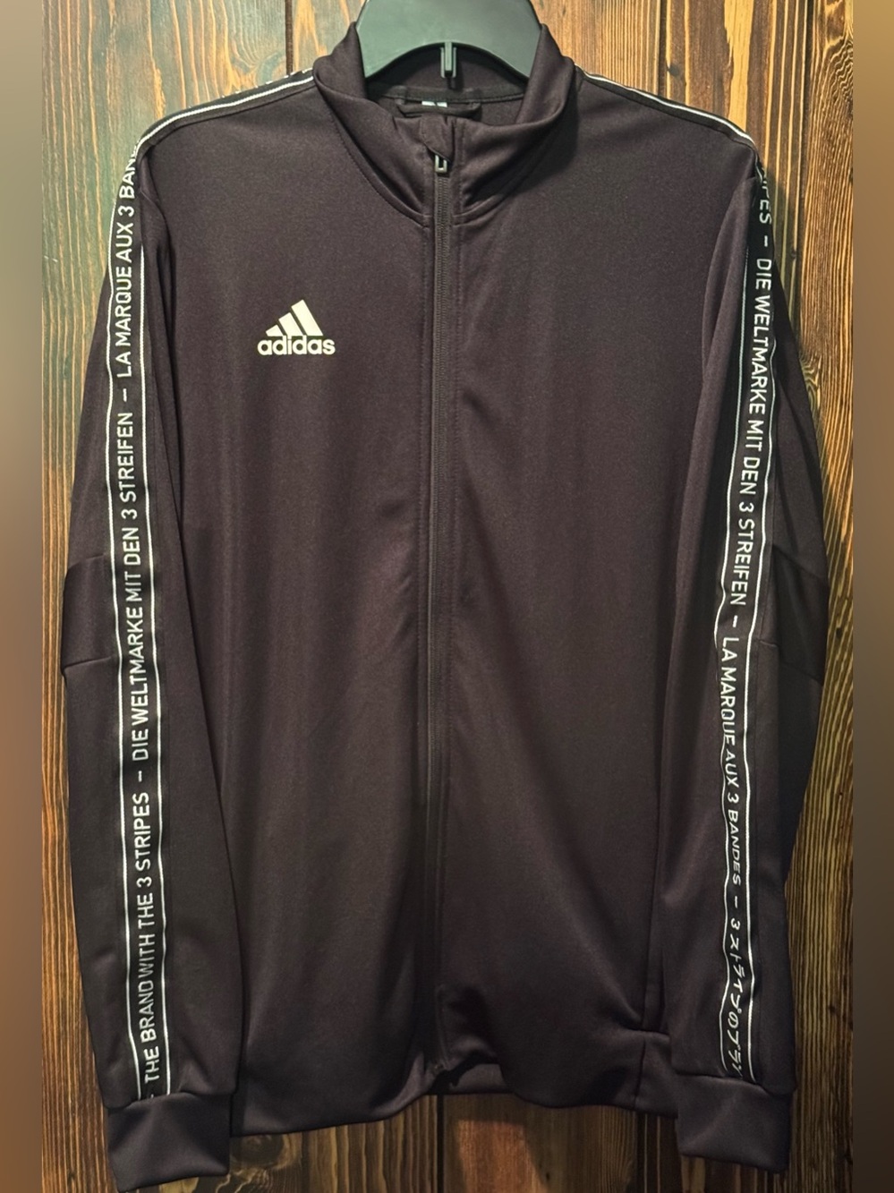 Adidas Originals Rare Black Spell-Out Track Tape Jacket - Medium - Multilingual
